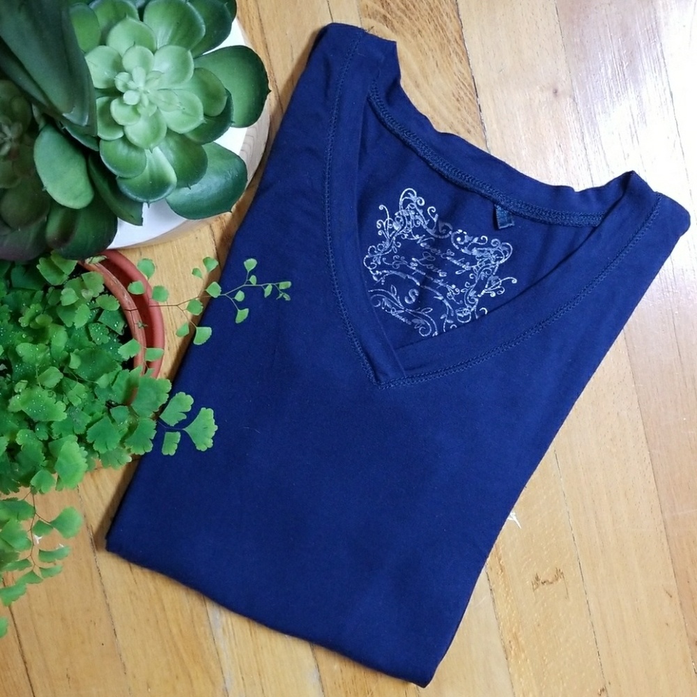 Amisu - Navy Longsleeve Shirt with V-neck